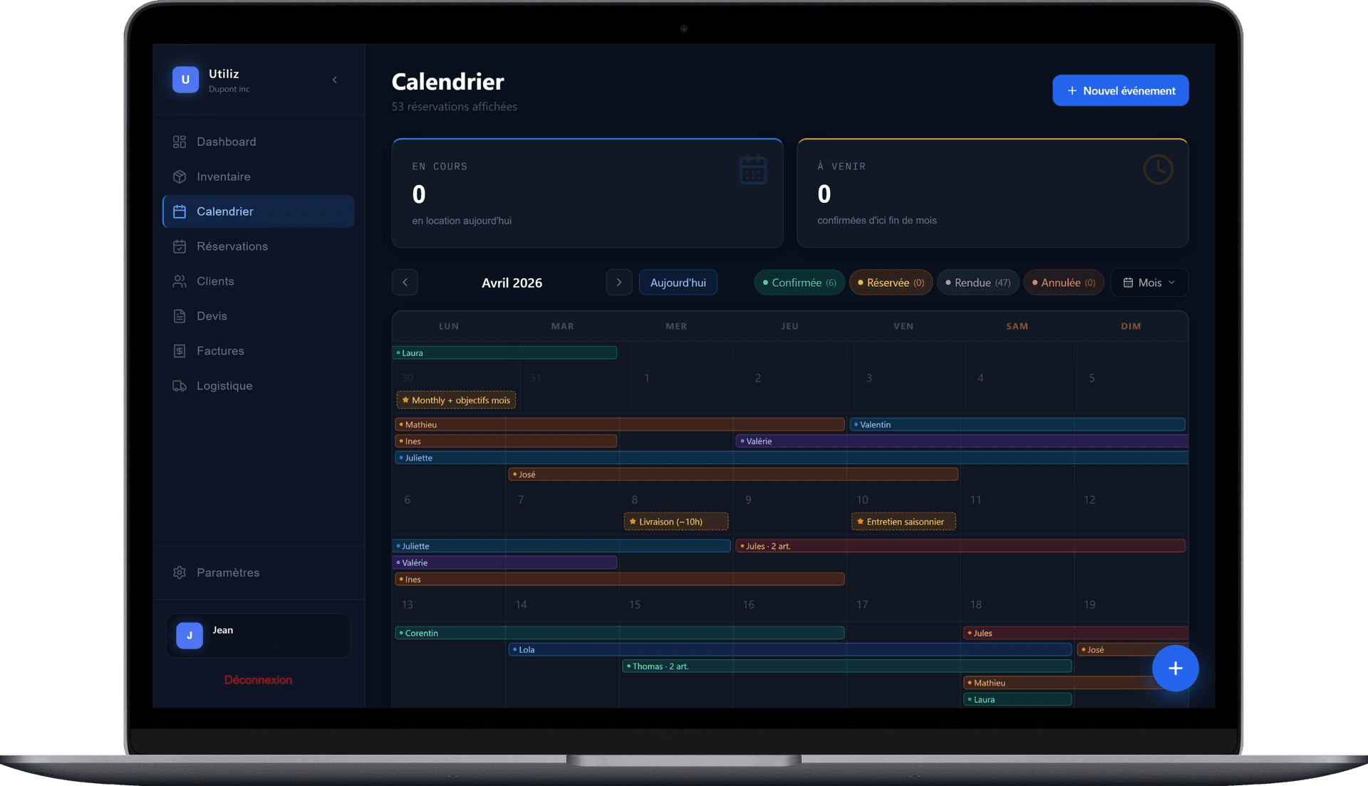 Calendrier Utiliz sur MacBook